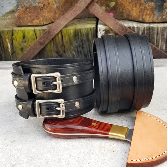 2 1/4" Leather Wristband / Two Buckles, Full Wrap Style