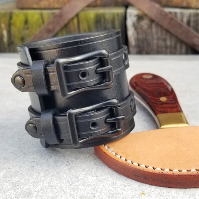 2 1/4" Leather Wristband / Two Buckles, Full Wrap Style