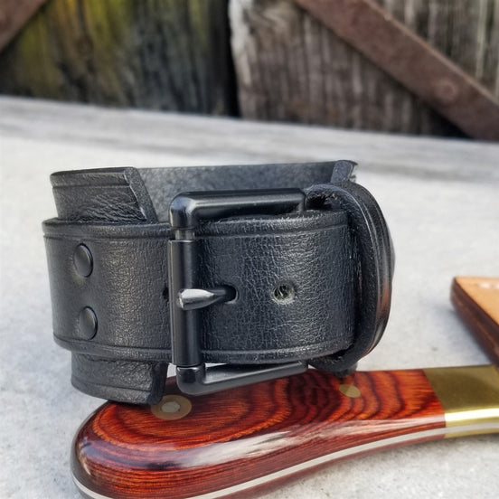 1 3/4" BLACK Leather Cuff / Black Buckle / 7" Wrist