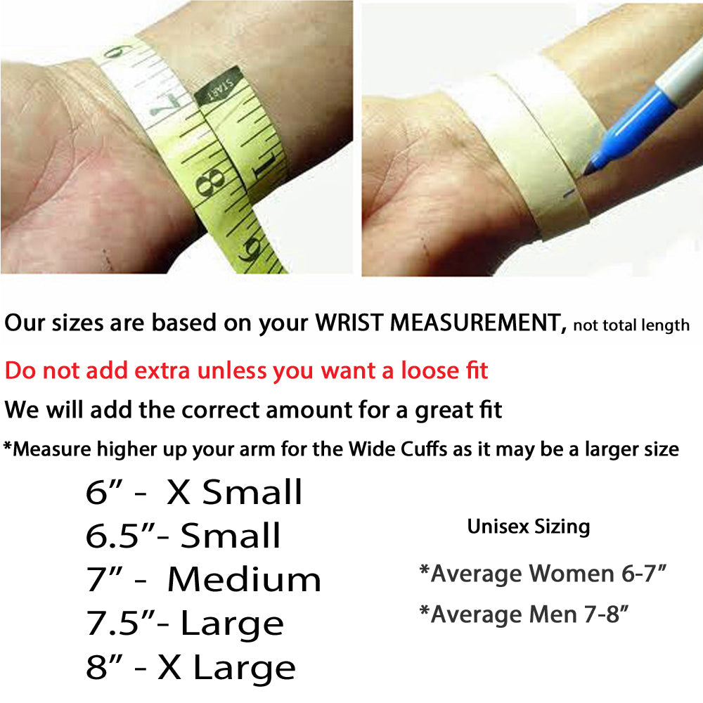 Bracelet sizing guide - how to measure your wrist and size chart for Lucky Dog Leather cuffs and bracelets