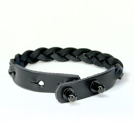 Leather Braid Bracelet black closure with Black Posts - handmade leather bracelet - Lucky Dog Leather