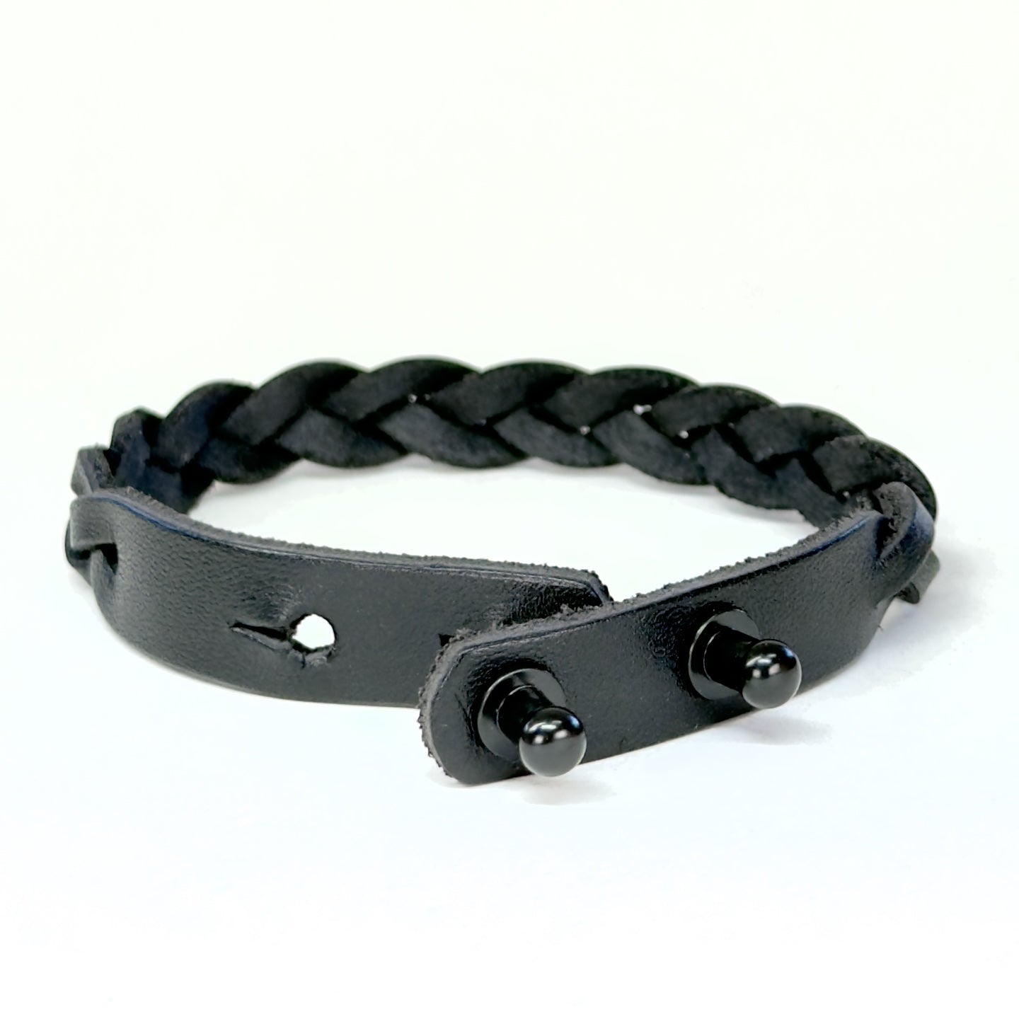Leather Braid Bracelet black closure with Black Posts - handmade leather bracelet - Lucky Dog Leather