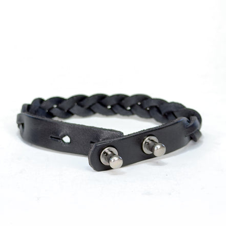 Leather Braid Bracelet in Black with Silver Posts - handmade leather bracelet - Lucky Dog Leather