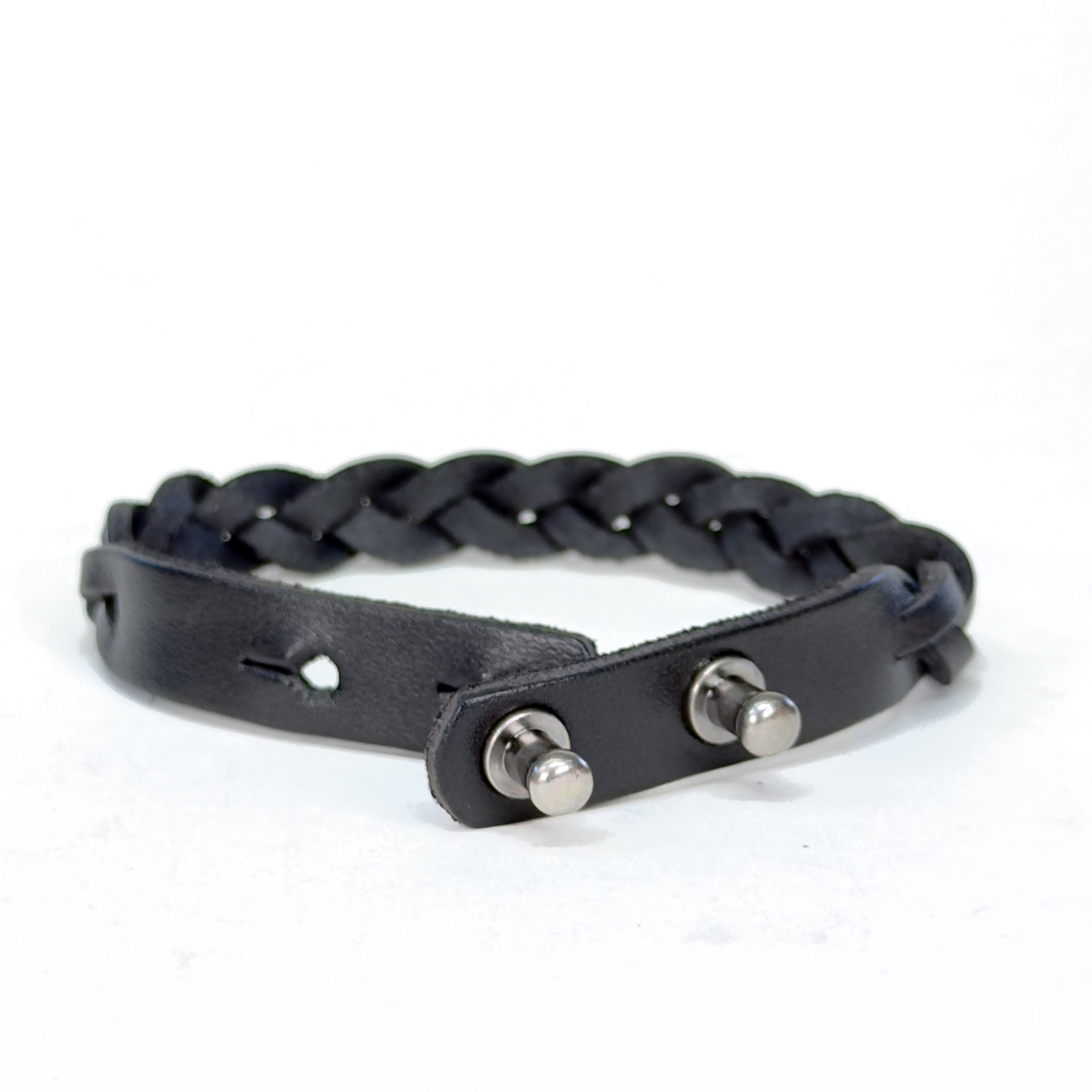 Leather Braid Bracelet in Black with Silver Posts - handmade leather bracelet - Lucky Dog Leather