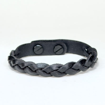 Leather Braid Bracelet in Black with Black Posts - handmade leather bracelet - Lucky Dog Leather