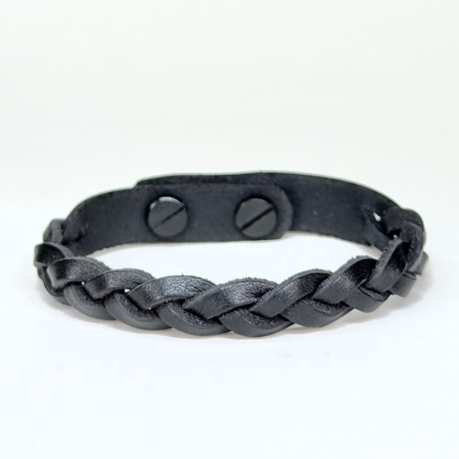 Leather Braid Bracelet in Black with Black Posts - handmade leather bracelet - Lucky Dog Leather