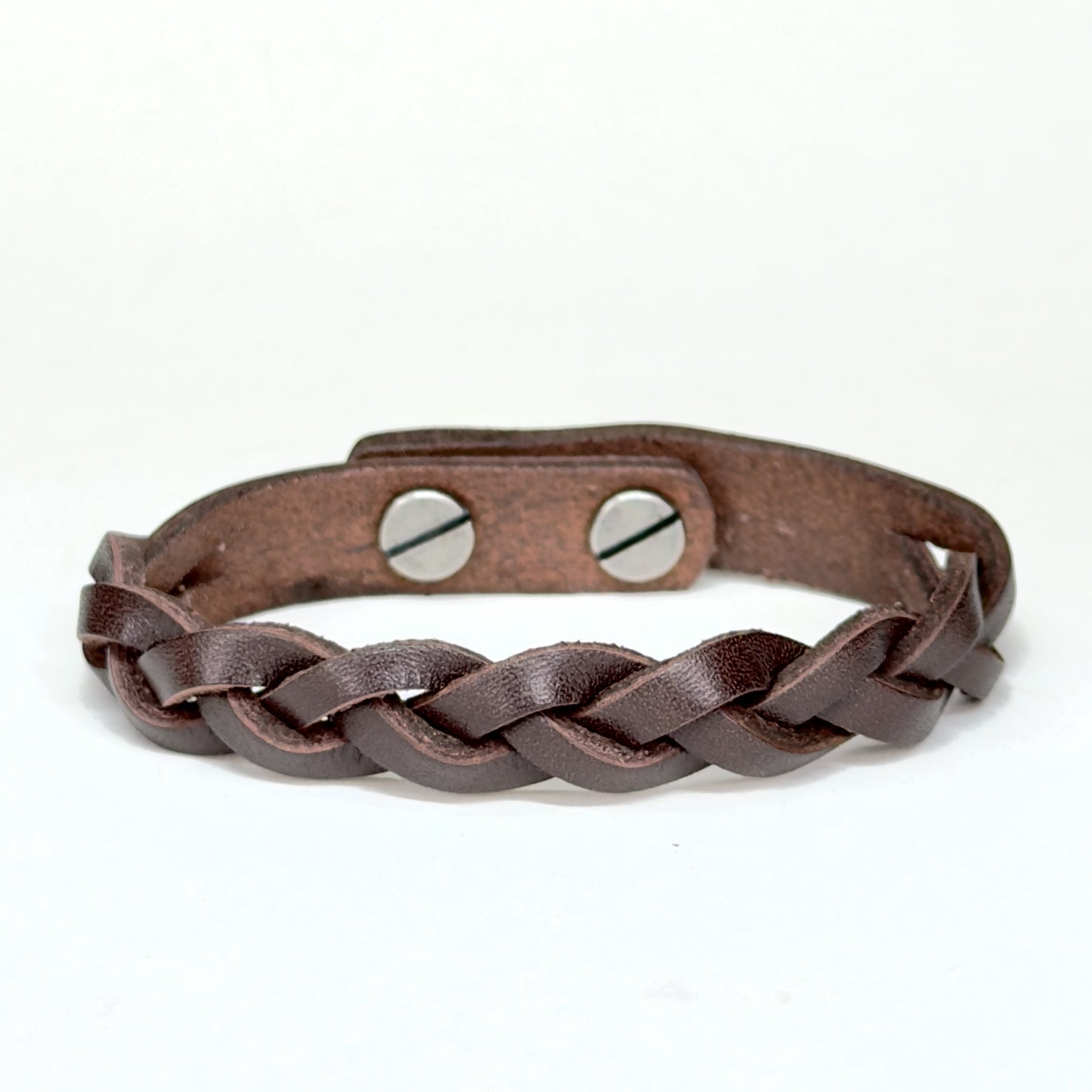 Leather Braid Bracelet in Brown with Silver Posts - handmade leather bracelet - Lucky Dog Leather