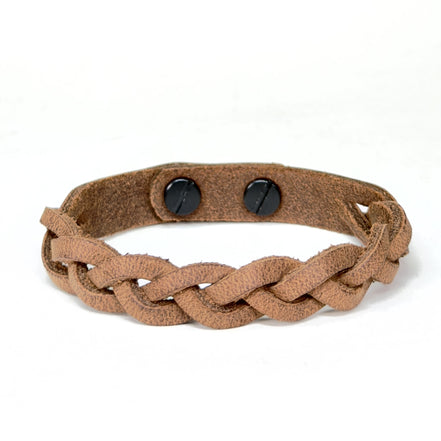 Leather Braid Bracelet in Crazy Horse Tan with Black Posts - handmade leather bracelet - Lucky Dog Leather