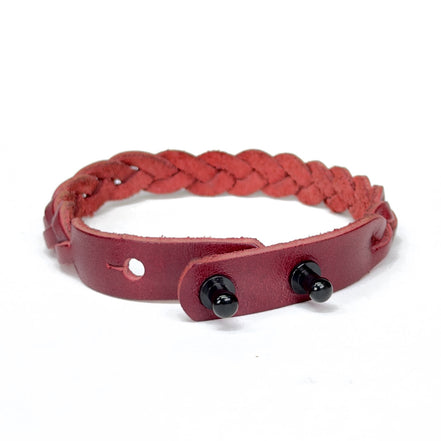 Leather Braid Bracelet red closure with Black Posts - handmade leather bracelet - Lucky Dog Leather