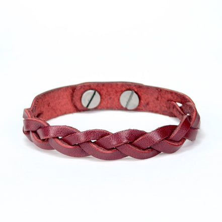 Leather Braid Bracelet in Red with Silver Posts - handmade leather bracelet - Lucky Dog Leather