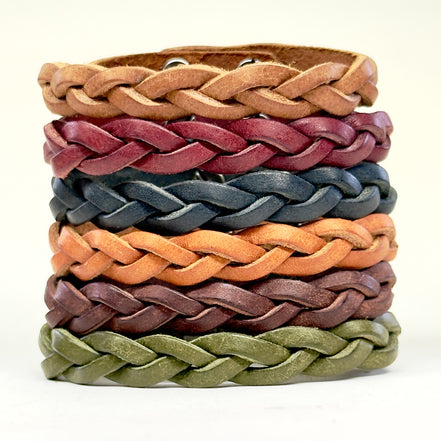 Premium Leather Braid Bracelet all six colors - Bordeaux Cognac Navy Blue Olive Green Olmo Tobacco - handmade vegetable-tanned - Lucky Dog Leather