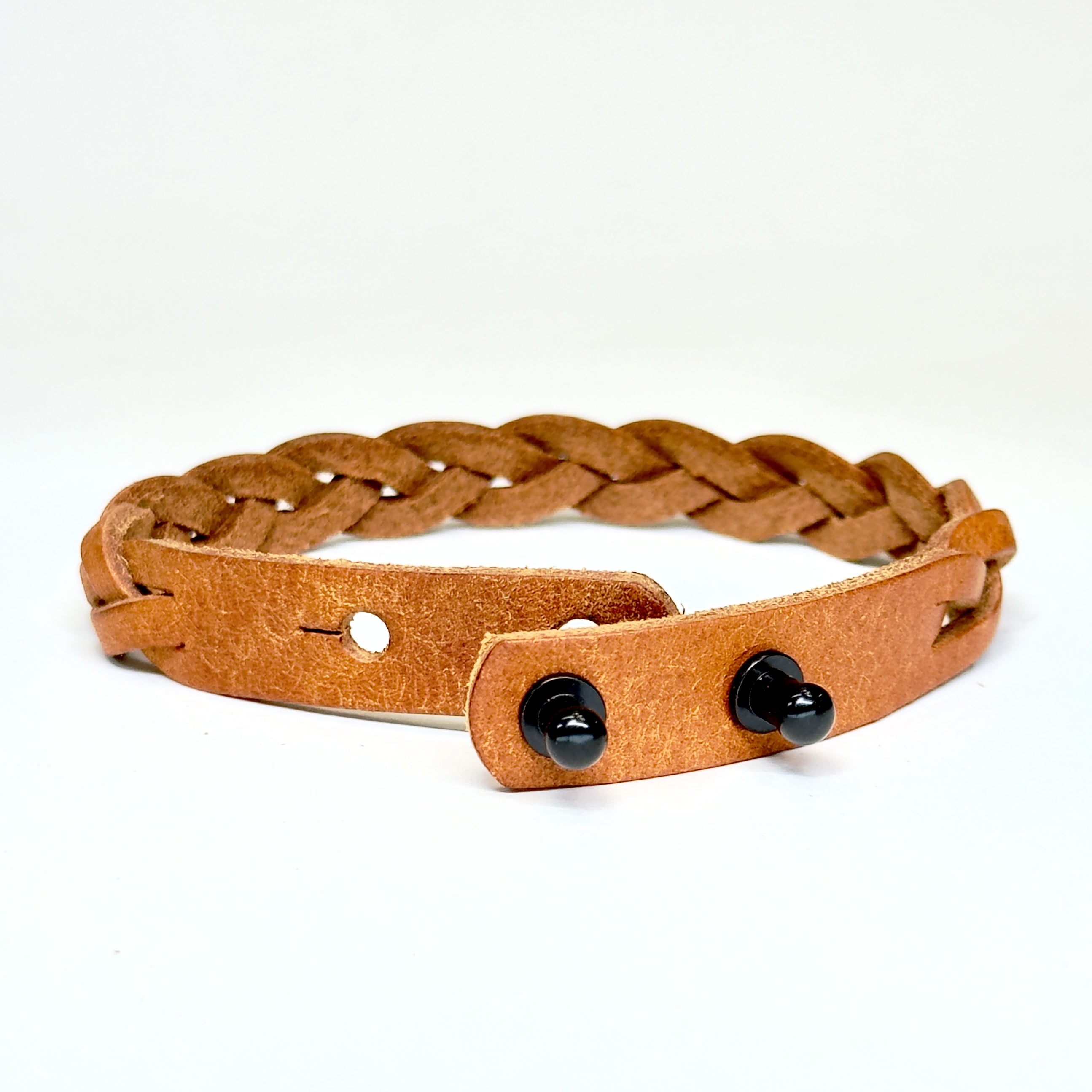 Premium Leather Braid Bracelet black post closure in Olmo - vegetable-tanned handmade - Lucky Dog Leather