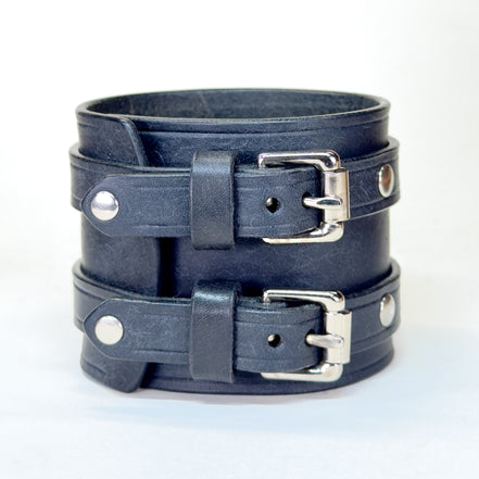 Badalassi Carlo Pueblo leather cuff bracelet Navy Blue with Silver buckle closure - handmade custom sizing - Lucky Dog Leather