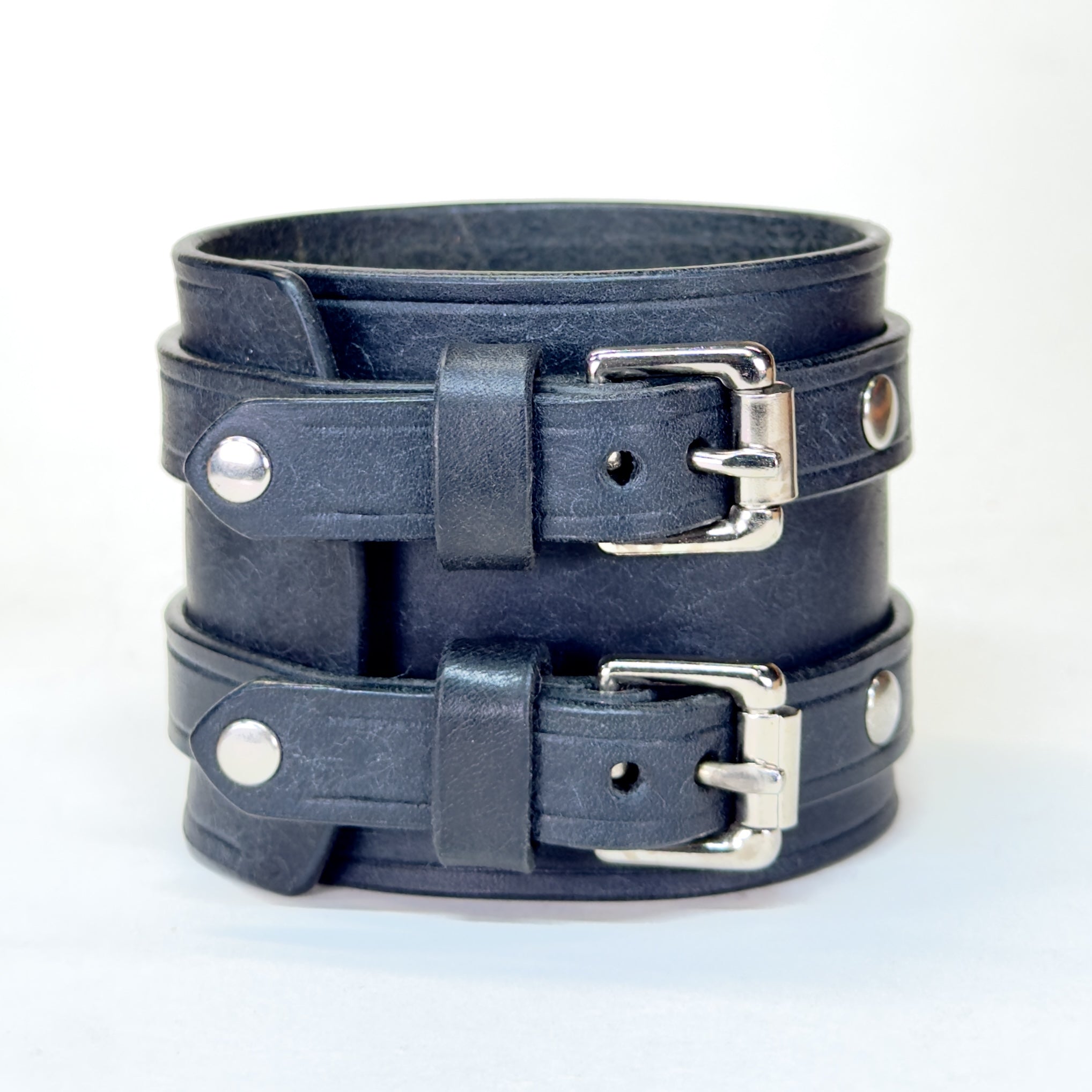 Badalassi Carlo Pueblo leather cuff bracelet Navy Blue with Silver buckle closure - handmade custom sizing - Lucky Dog Leather