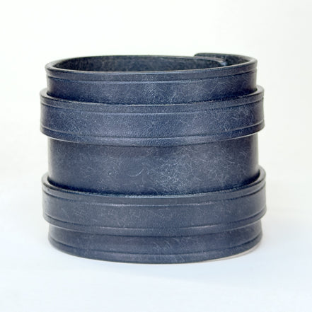 Badalassi Carlo Pueblo leather cuff bracelet in Navy Blue - 2.25 inch double buckle - handmade - Lucky Dog Leather