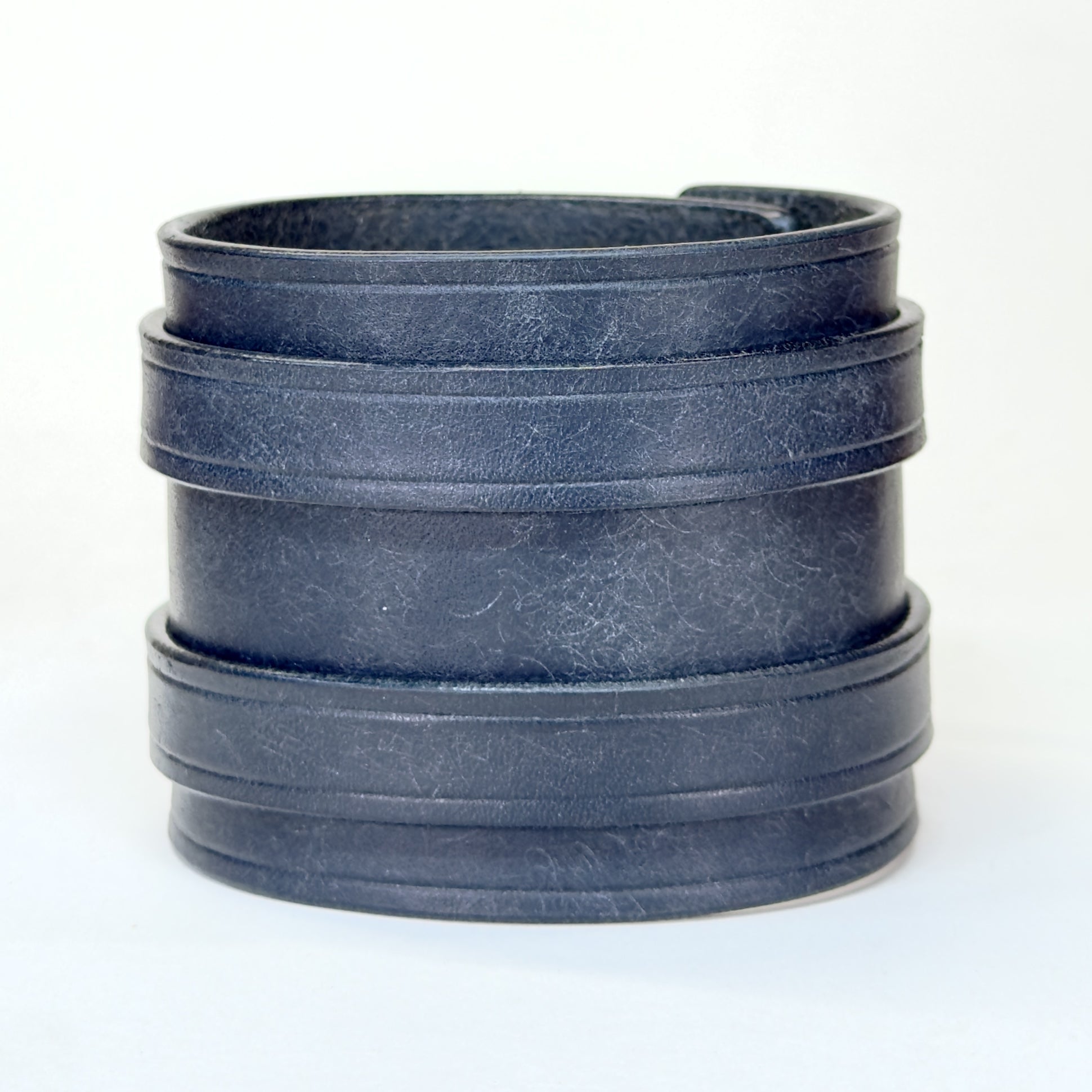 Badalassi Carlo Pueblo leather cuff bracelet in Navy Blue - 2.25 inch double buckle - handmade - Lucky Dog Leather