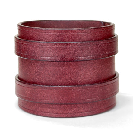 Badalassi Carlo Pueblo leather cuff bracelet in Bordeaux Red - 2.25 inch double buckle - handmade - Lucky Dog Leather