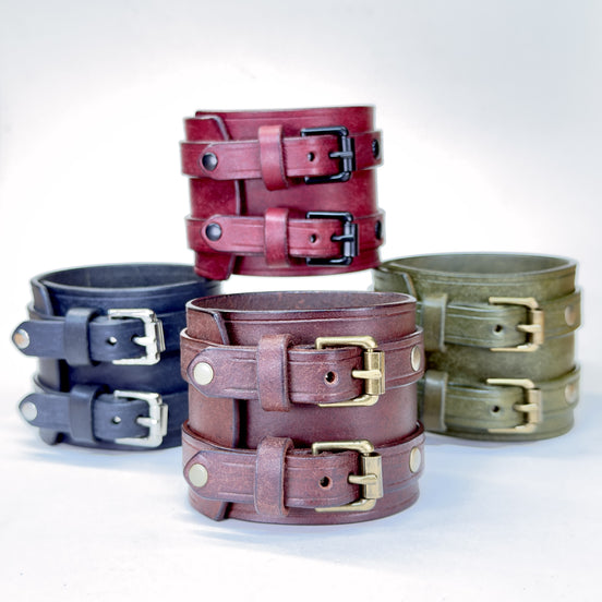Badalassi Carlo Pueblo leather cuff bracelets all four colors - Bordeaux Navy Blue Olive Green Tobacco - handmade - Lucky Dog Leather