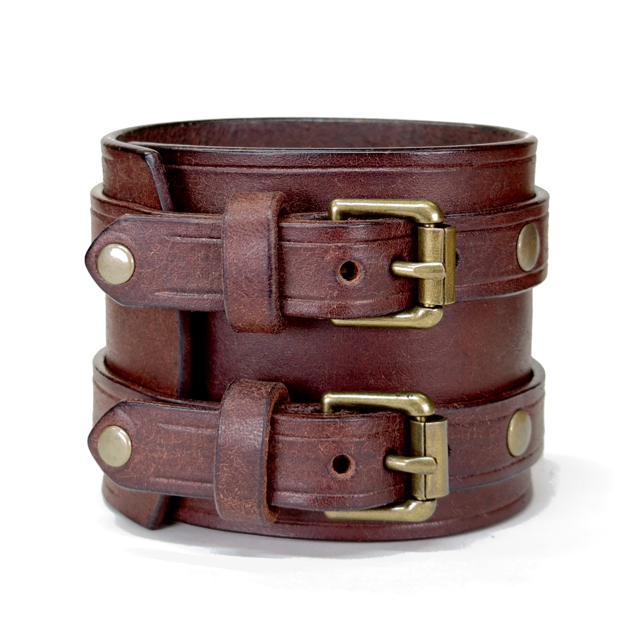 Badalassi Carlo Pueblo leather cuff bracelet Tobacco with Antique Brass buckle closure - handmade custom sizing - Lucky Dog Leather